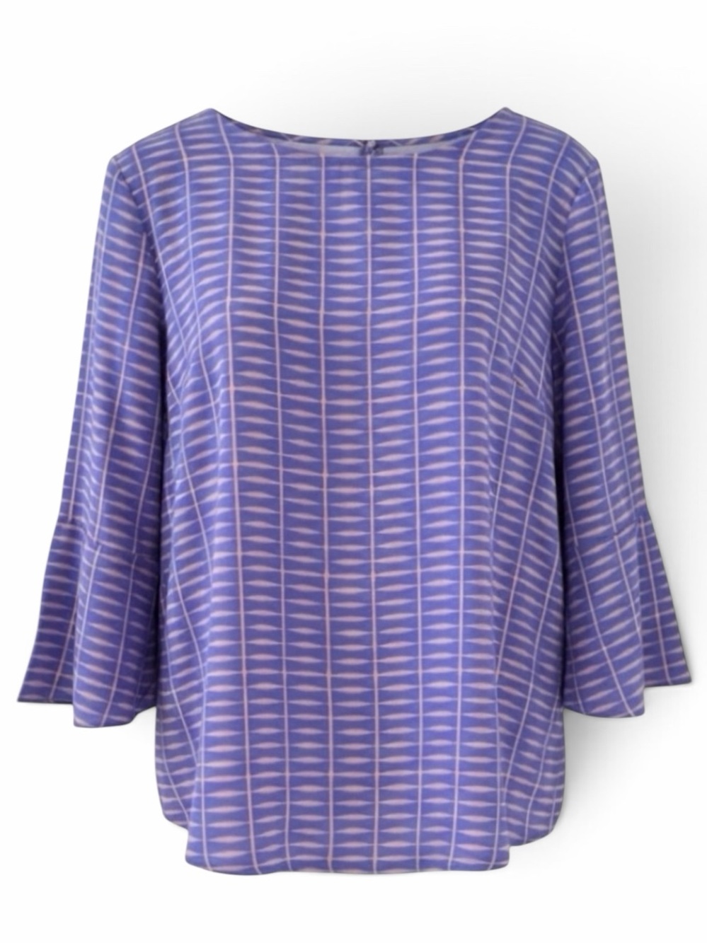Ellie Kai Lavender Purple Print 3/4 Sleeve Silk Blouse Size 2